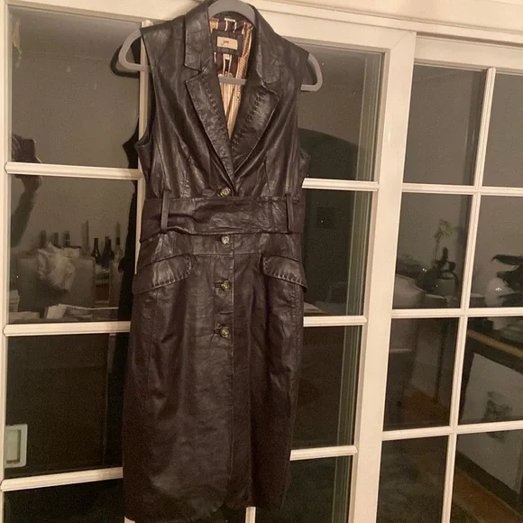 joie leather dress Joie $798 Aloisa Leather Short Dress Medium Caviar Brown NWT